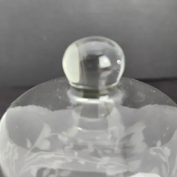 Vintage Miniature Glass Domed Butter Dish Etched Butterflies Vines Votive Candle - Picture 4 of 12
